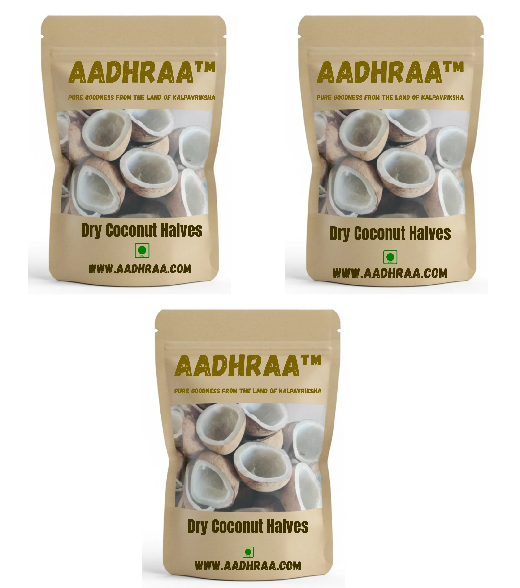 AADHRAA Premium Tiptur Dry Coconut or Copra Cut into Two Halves | Kopra, Kuridi, Kobbari, Nariyal (1.5 Kg)