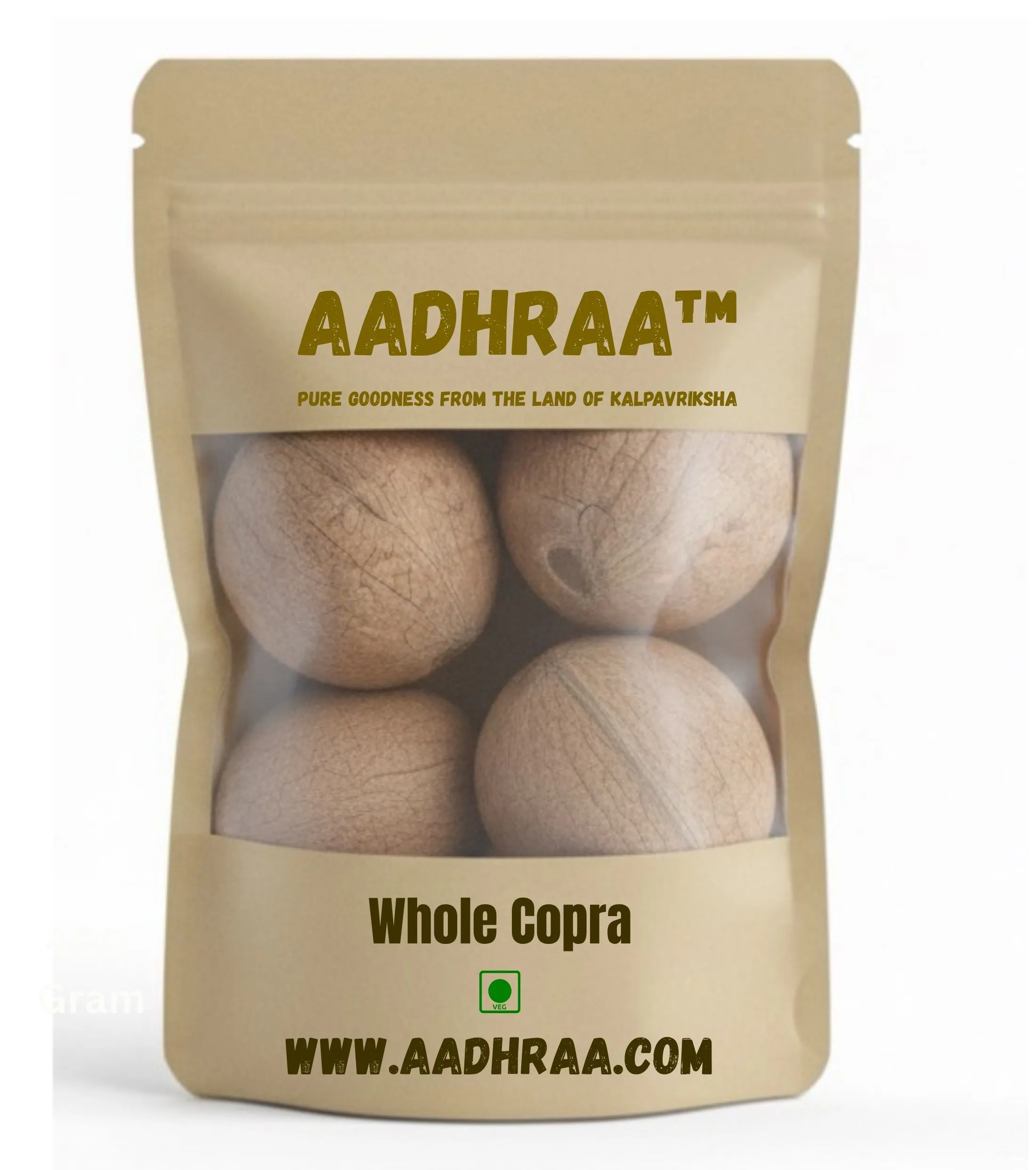 AADHRAA Premium Tiptur Dry Coconut or Copra Whole/Uncut for Traditional Use | Kopra, Kuridi, Kobbari, Nariyal (400 g)
