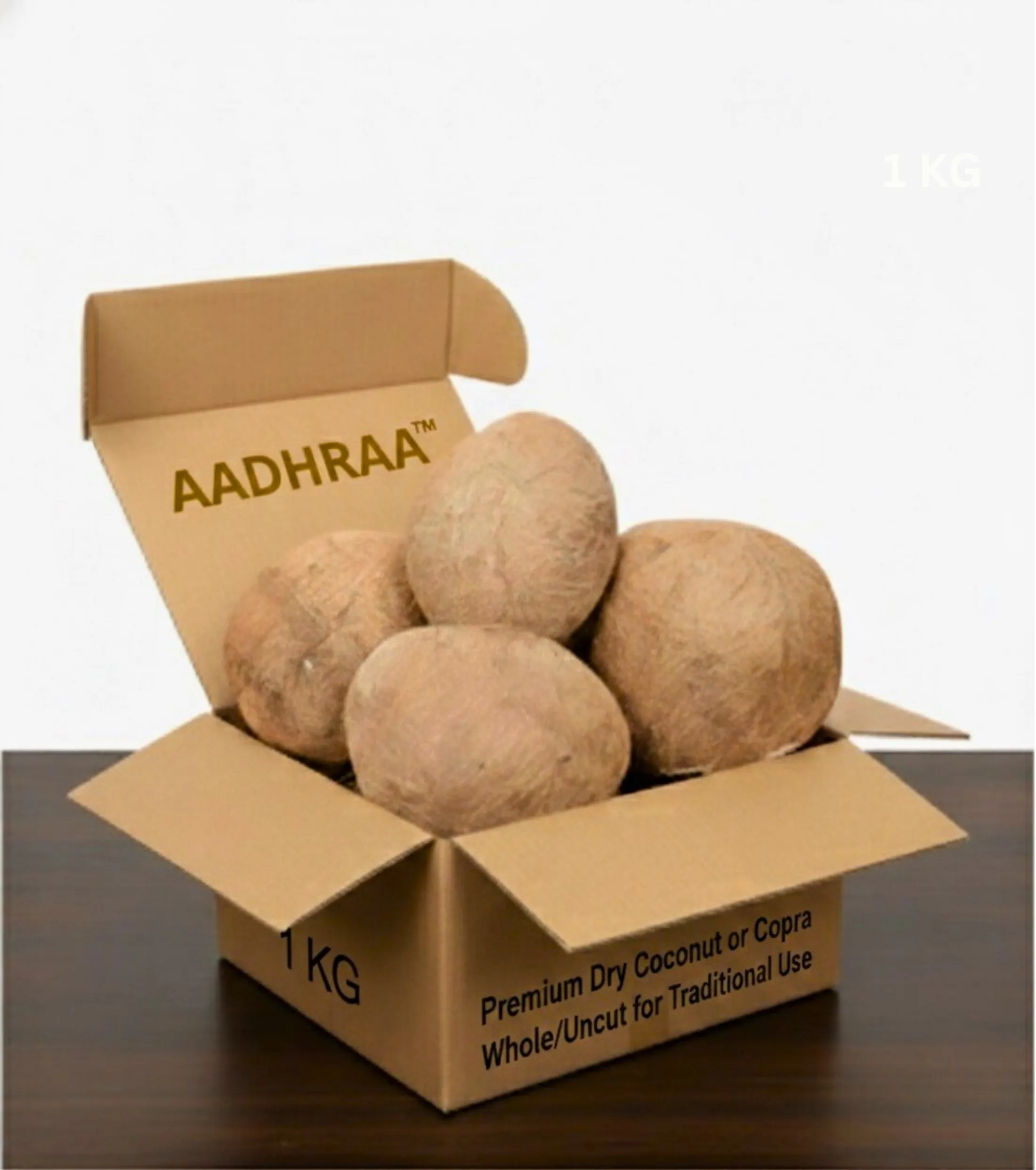 AADHRAA Premium Tiptur Dry Coconut or Copra Whole/Uncut for Traditional Use | Kopra, Kuridi, Kobbari, Nariyal (1 Kg)