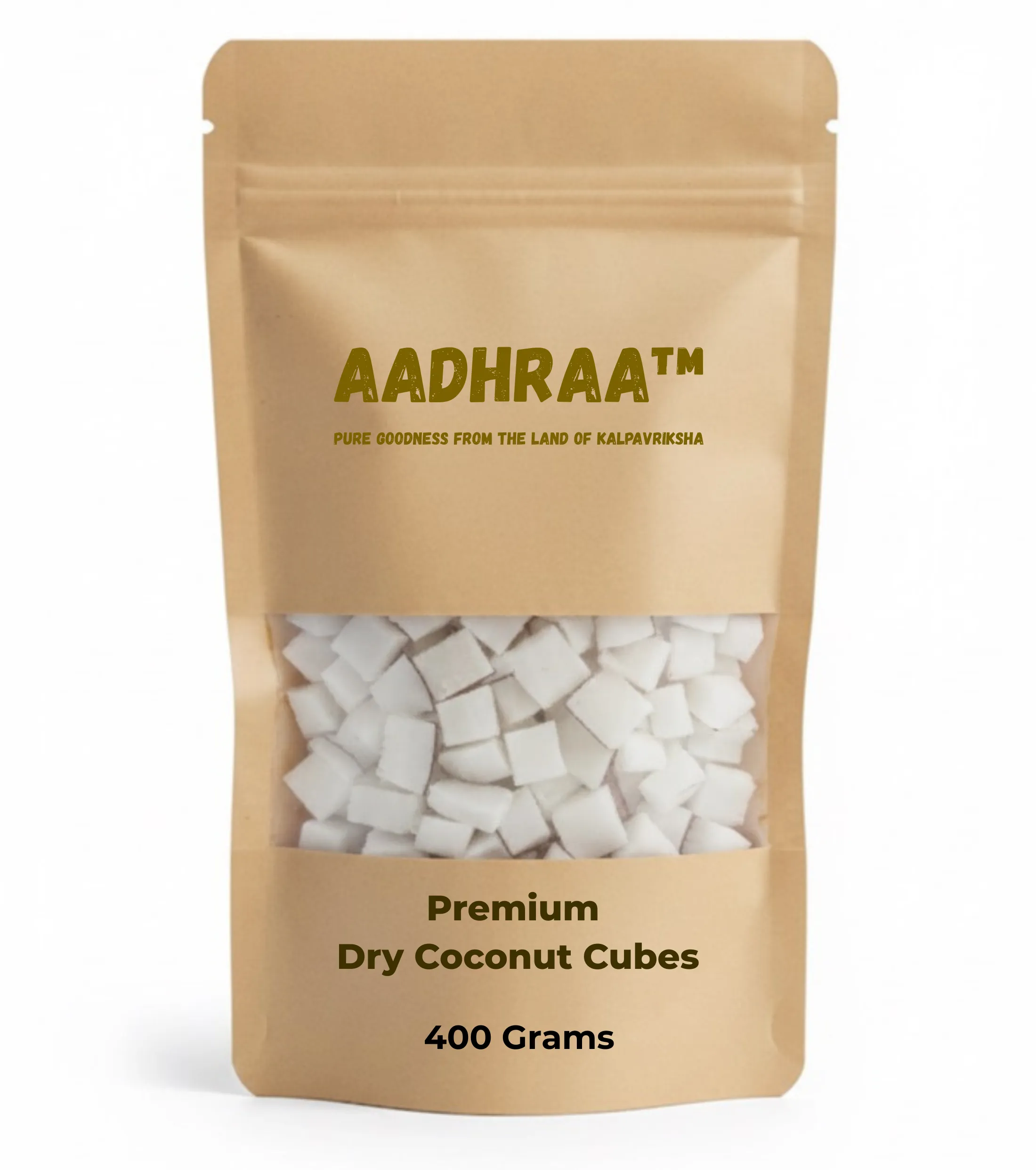 AADHRAA Premium Tiptur Dry Coconut or Copra Cubes (400 g) | Naturally Sun-Dried Copra Pieces | Kobbari, Khopra, Kuridi, Sukha Nariyal | Pooja/Festival like Sankranti or Pongal and Cooking Use and Healthy Snack