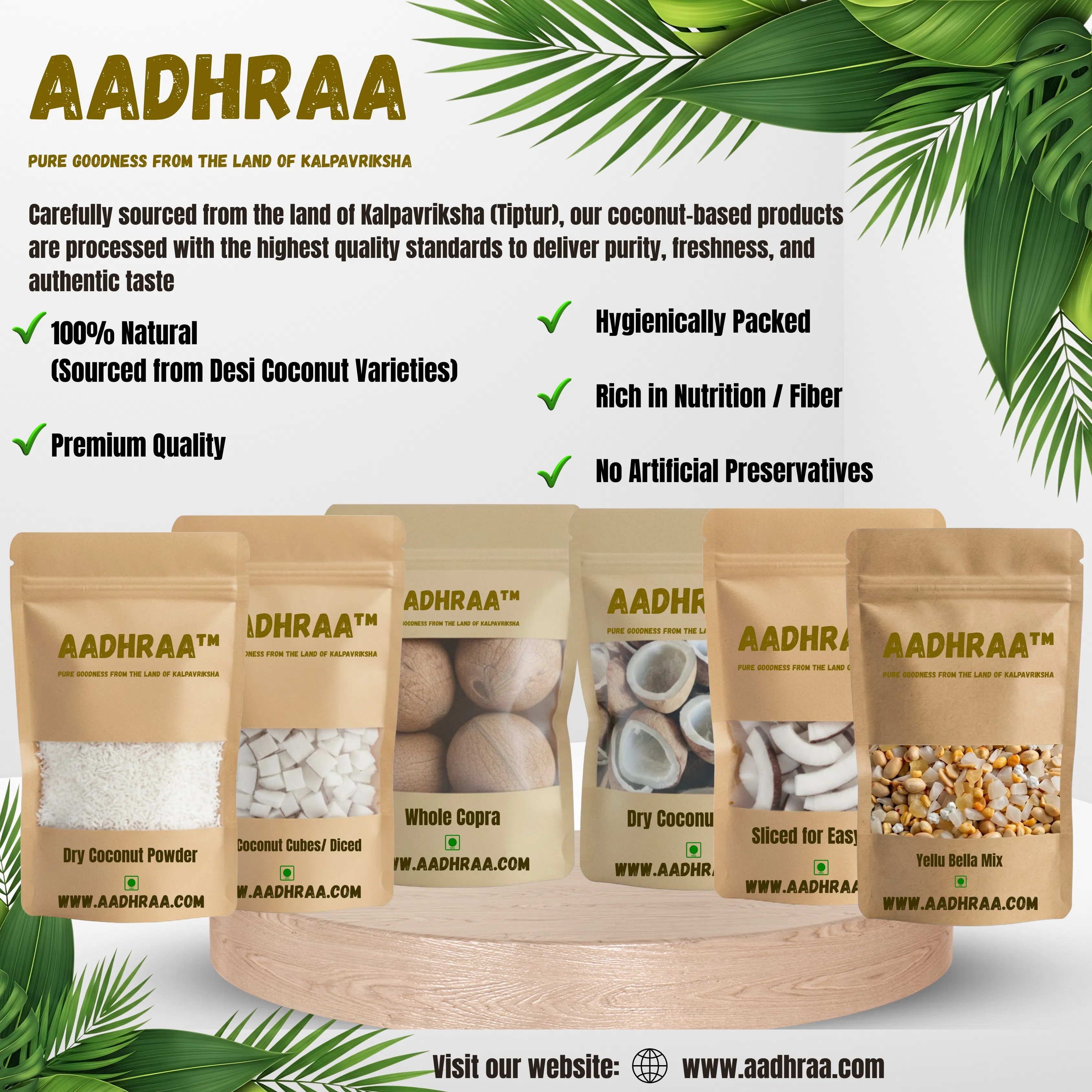 AADHRAA Premium Tiptur Dry Coconut or Copra Cut into Two Halves | Kopra, Kuridi, Kobbari, Nariyal (300 GRAMS)
